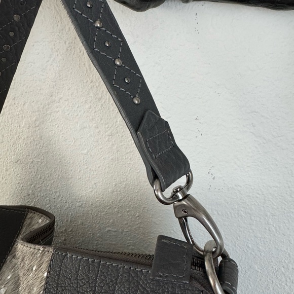 Bella by Sharif Gray Leather Hobo Bag with Cowhide Detail - Picture 5 of 14